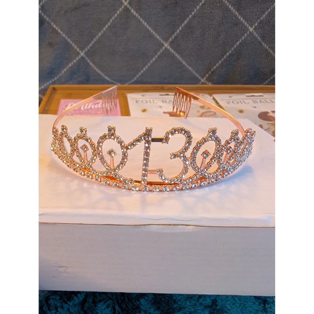 Rose Gold 13th Birthday Party Set Official Teenager Sash Tiara Balloons Topper